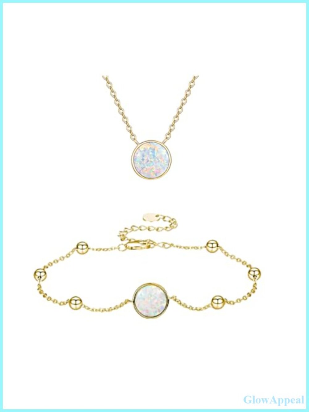 925 Sterling Silver Yellow Gold Plated White Opal Necklace Bracelet Set